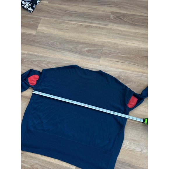 Mersea amour Sweater Navy Blue Heart Elbow Patches Oversized Lagenlook OS - Picture 8 of 8